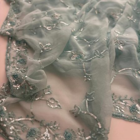 Aqua Blue Chiffon with Cutdana work