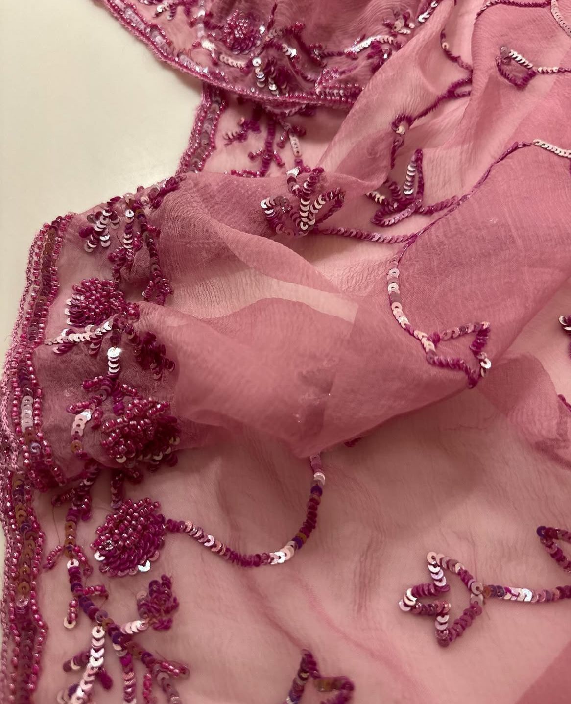 Onion Pink Full Cutdana Chiffon