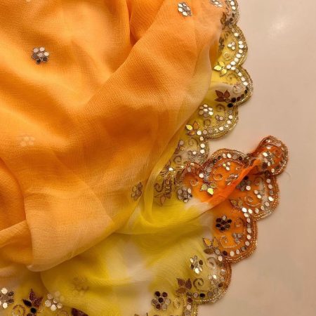 Mango Shaded Leheriya Chiffon Saree