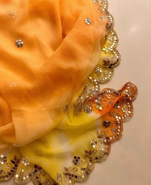 Mango Shaded Leheriya Chiffon Saree