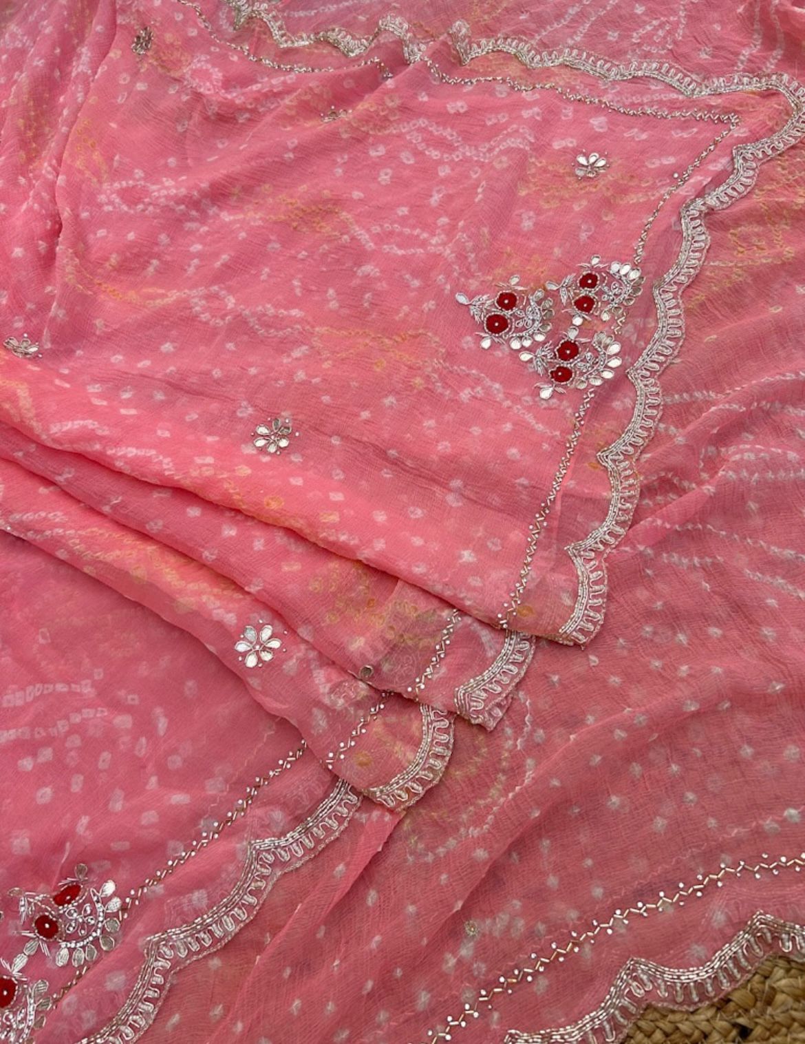 Baby Pink Bandhani Saree - Image 3