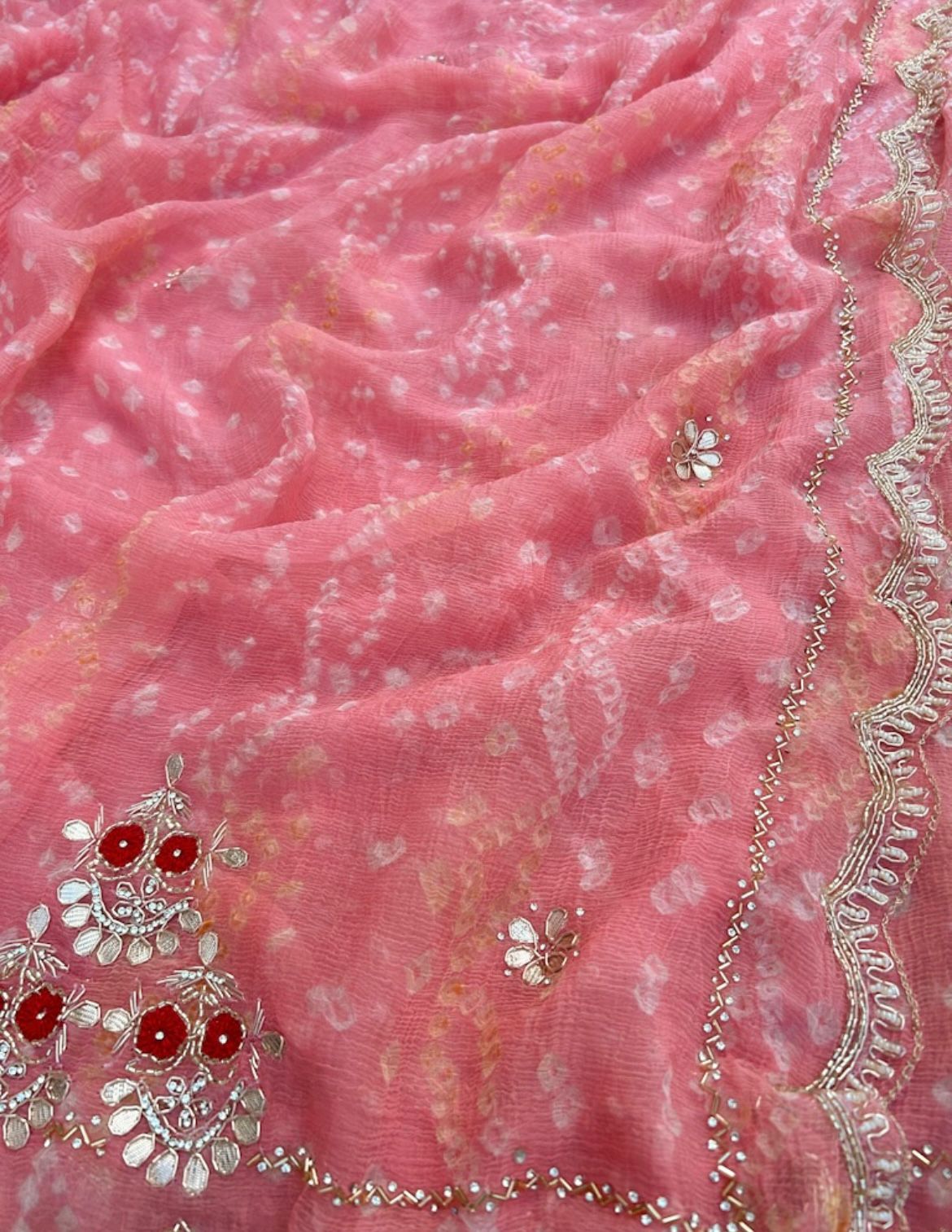 Baby Pink Bandhani Saree - Image 4