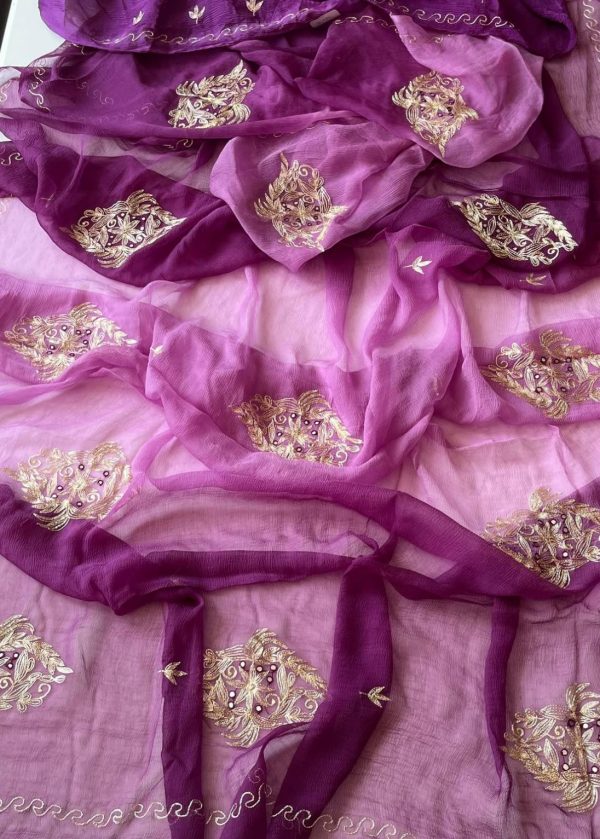 Lavender Pure Chiffon Saree