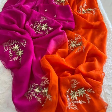 Orange Pink Chiffon Saree