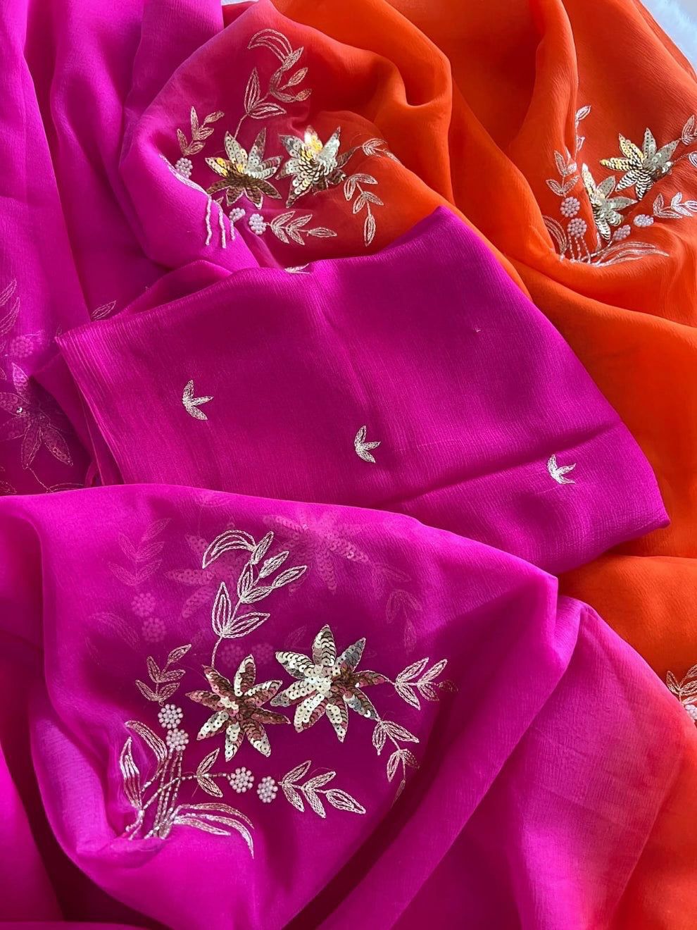 Orange Pink Chiffon Saree - Image 2